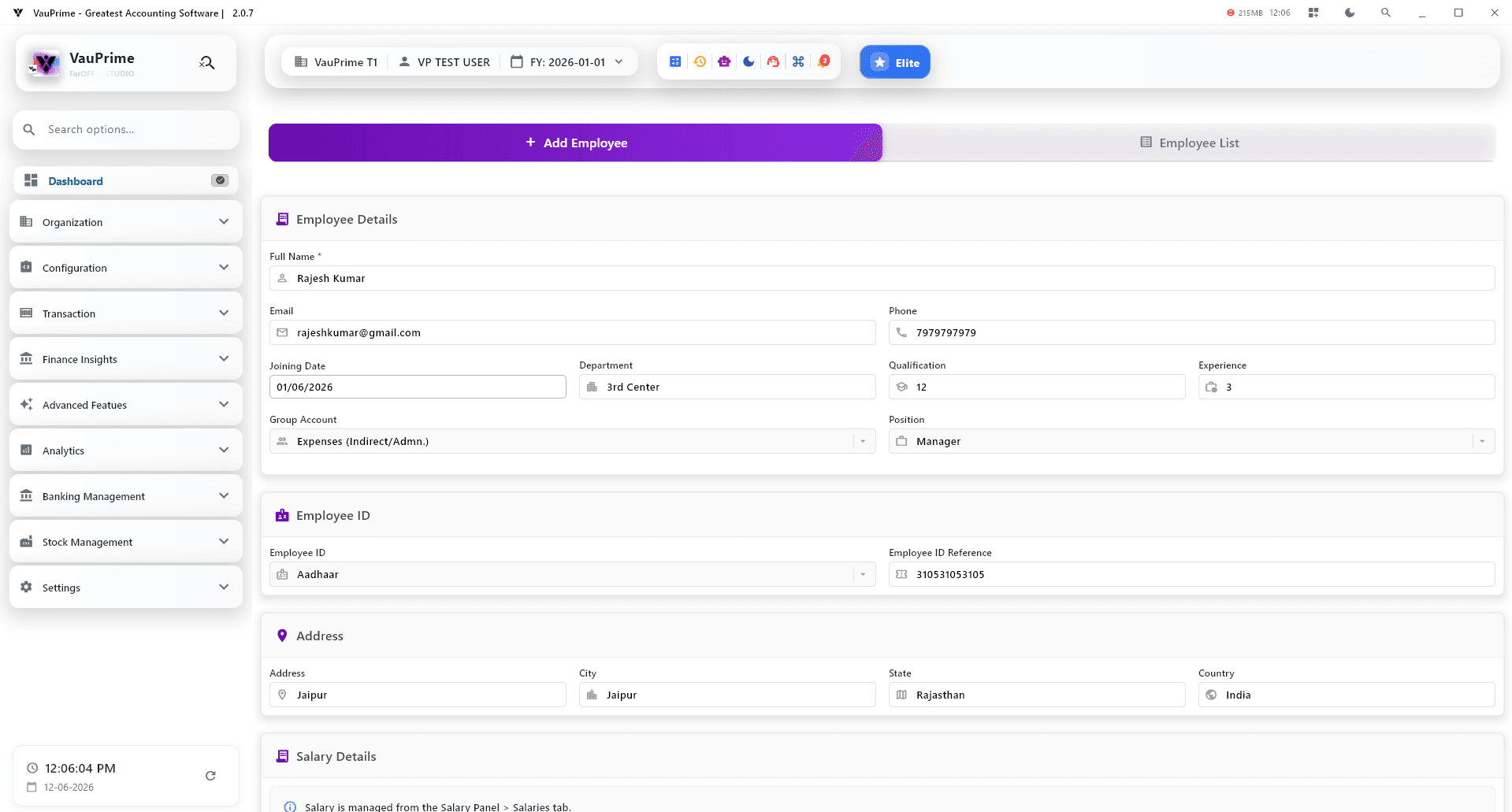 Employee Management Add Tab